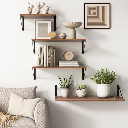 10 Inch Deep Floating Shelves, Walnut Floating Shelf 16 Inch Long, 16" W x 10" D Wall Shelves Set of 2, Deep Shelves for Books, Wide Floating Shelves for Bahtoom, Living Room, Kitchen