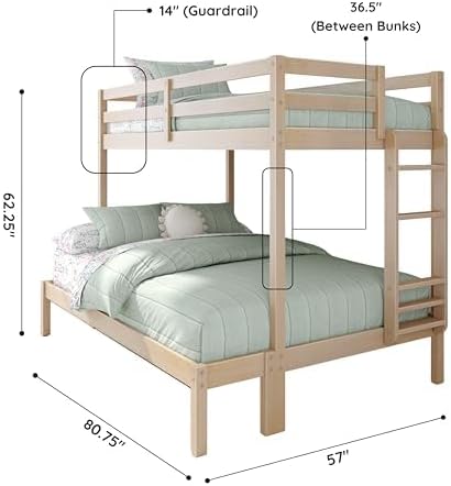 Grain & Grove Bear Twin Over Full Bunk Bed, Sturdy Bunk Bed Frame for Kids, Plywood Bunk with Ladder, Guardrail, and Slats, No Box Spring Required, Oak Embossed Natural