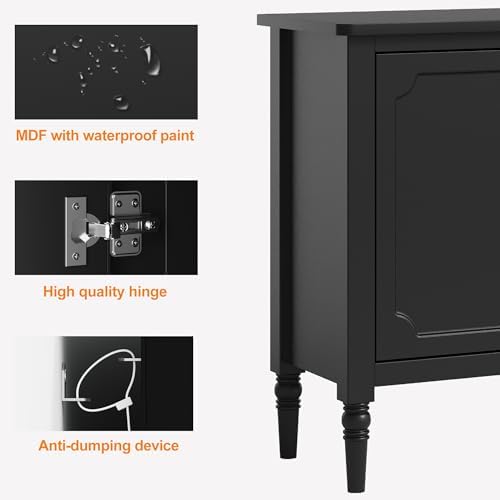 RoyalCraft Buffet Sideboard Cabinet with 3 Doors, Wooden Coffee Bar Credenza with Adjustable Shelves, Vintage Storage Cabinet for Kitchen Dining Entryway Living Room, Black