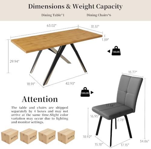 7-Piece Expandable Dining Table Set for 6, Oak Table, Gray Chairs