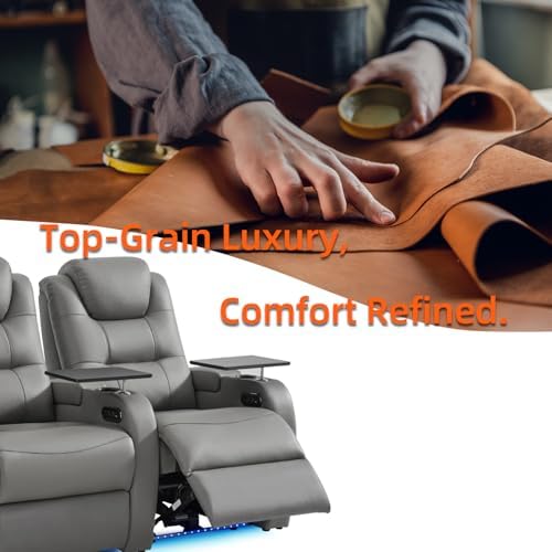 comfiroom Home Theater Seating, Top-Grain Leather Power Recliner Chair