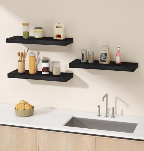 Vervida® Black Floating Wall Shelves Set of 3 Decor Storage Hidden