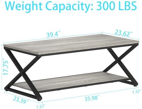 HSH 39" Rectangle Coffee Table with Storage for Living Room, Grey Oak