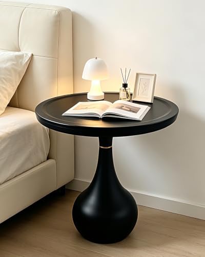 18IN x 21IN Round Side Table Modern Small Black Side Table, Matel Pedestal Accent Coffee End Table for Living Room Bedroom, Easy Assembly Indoor/Outdoor Circle Table
