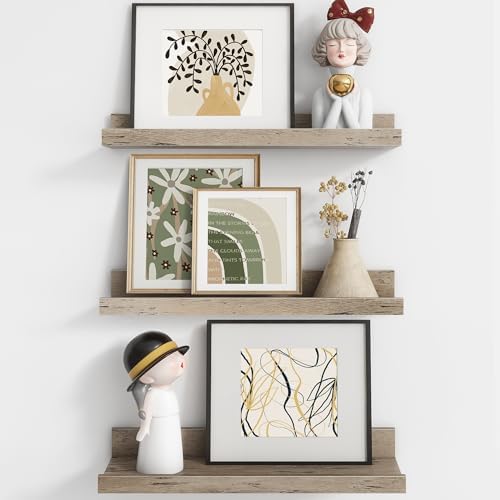 Picture Ledge Shelf, 16 Inch Grey Floating Shelves Set of 3