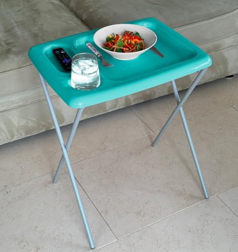 Folding TV Tray Table, Portable, Sturdy, Turquoise (Single)