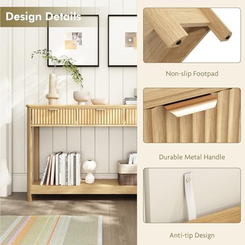 HOKYHOKY Set of 2 Fluted Console Table with Drawer, 47.1", Natural