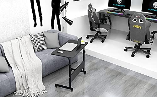 soges 31.5 inches Mobile Side Desk with Tablet Slot Height Adjustable Laptop Cart Stand Portable Laptop Desk Workstation with Wheels Black CXYM-5/3-80BB