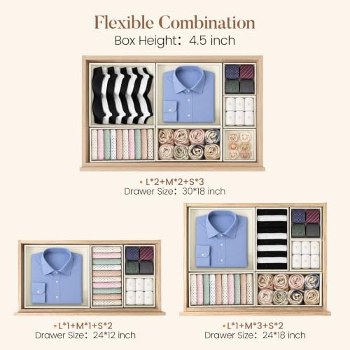 Drawer Organizer Storage for Clothes, Socks, 10 Pack, Grey