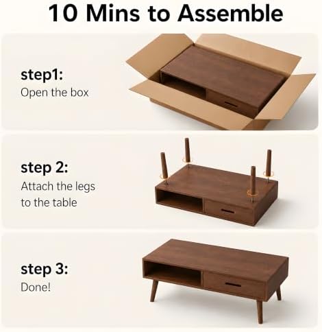 100% Solid Oak Coffee Table for Living Room,Fully Assembled, 47.24'' W