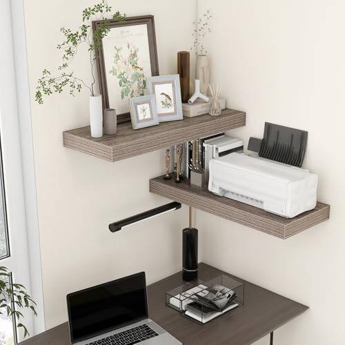 FLYJOE 30 Inch Floating Shelves, 12'' Deep Grey Shelves for Wall Set of 2