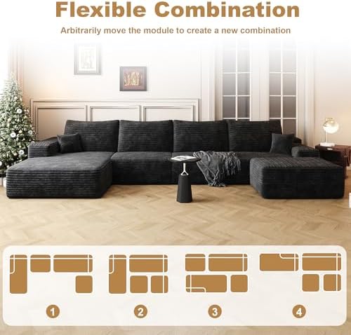 96" Sectional Couches for Living Room Cloud Couch Sofa with L-Shape Upholstered Boneless Couchs Modern Modular Sectional Couch with Chaise (Black, 136.1" U Shape with Left Facing Chaise)