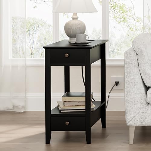 End Tables Living Room Set of 2 with Charging Station and 2 Drawers
