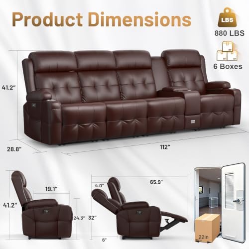 RV Loveseat Recliner Sofa, Home Theater Seating with Console & Massage