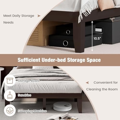 GIANTEX Full Wood Platform Bed Frame, 14 Inch Solid Rubber Wood Mattress Foundation, Heavy Duty Wooden Slats Support, No Box Spring Needed, Easy Assembly, Espresso