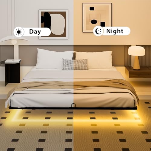 King Size Floating Bed Frame with Smart LED Lights, Metal Platform Bed
