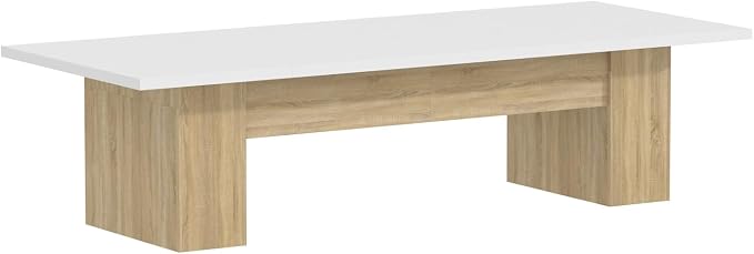 130" W Extra Large Conference Desk Table for 8-10 Persons, Modern Office Work Desk with Sturdy Pedestal Base, Long Rectangular Executive Study Table for Office, Living Room, White & Oak