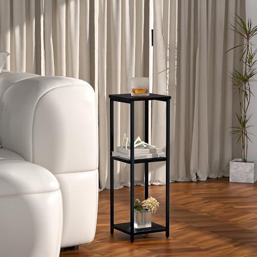 10" Wide Square Drink Table with Adjustable Feet - 3-Tier Small Side Table for Apartments, Balcony & Office | Space-Saving, Lightweight & Multi-Functional (Plants, Books, Drinks,Black)