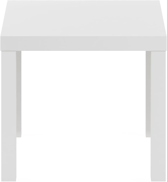 Furinno Classic Side Table, Square Modern End Table with 1.8 Thick Tabletop, Simple Night Stand, Bedside Table, Toolless Assembly, for Living Room, Bedroom, Plain White
