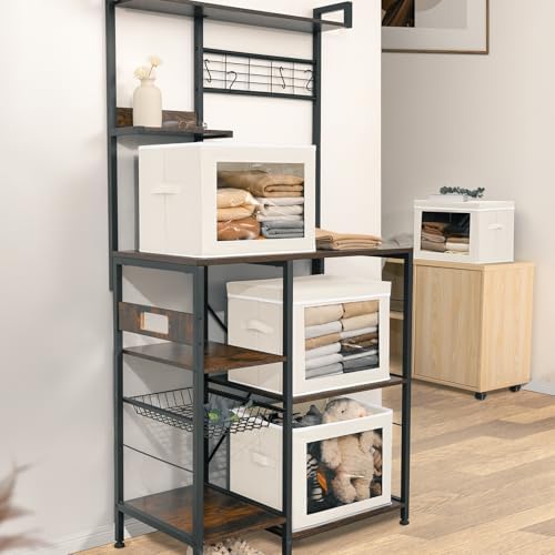 Storage Bins with Lids, 4 Pack Large Storage Cubes with Window, Closet Bins with Lids & Handles, Fabric Box for Organizing Clothes, Towels, Books, Beige