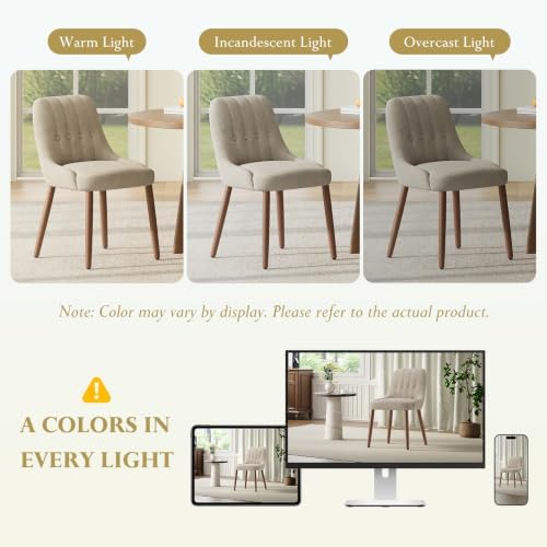 Wooden Dining Chairs Set of 2, Upholstered Fabric Kitchen Chairs with Tufted Button Backrest, Modern Dining Room Chairs with Solid Wood Legs for Kitchen, Camel