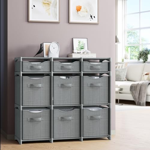 Cube Storage Organizer with Storage Bins Included - The Perfect Closet Organizers and Storage Solution. Includes 9 Storage Cubes, Great For Toy Storage, Closet Storage, Clothes Storage (Grey)