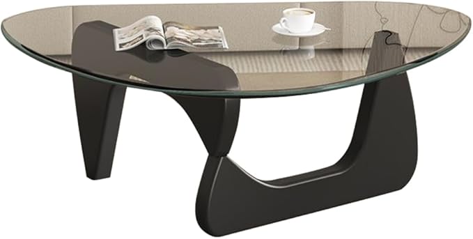 Mid Century Modern Glass Coffee Table, Coffee Table for Living Room, Noguchi Coffee Tables,Suitable for Bedroom Living Room Reception Office Tables (Black/Transparent, ML)