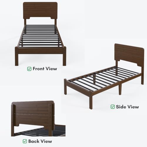 14" Solid Bamboo Wood Twin Platform Bed Frame with Headboard