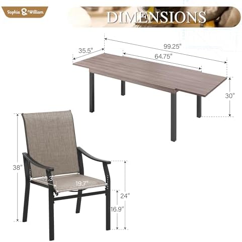 Sophia & William Patio Dining Set for 6, Expandable Table & Sling Chairs