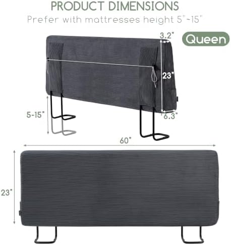 HIGOGOGO Headboard Easy Assembly Required, Corduroy Fabric, Queen, Grey