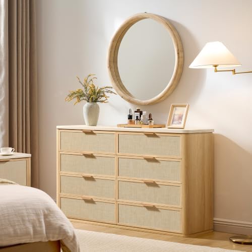 Rattan Dresser for Bedroom, 55'' Wide 8 Drawer Dresser