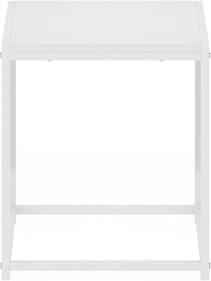 Furinno CAMNUS Side Table, Modern End Table with Metal Frame, Square Open Frame Night Stand, Bedside Table, Easy Assembly, for Living Room, Bedroom, Solid White