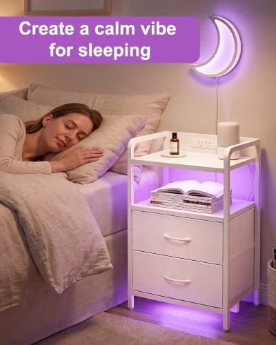 Fixwal Led Nightstand with Dynamic RGB Color Ambient Light, White