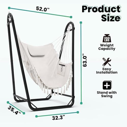 TOREVISIOR Hammock Chair with Stand, 350 lbs Swing Chair for Indoor Outdoor