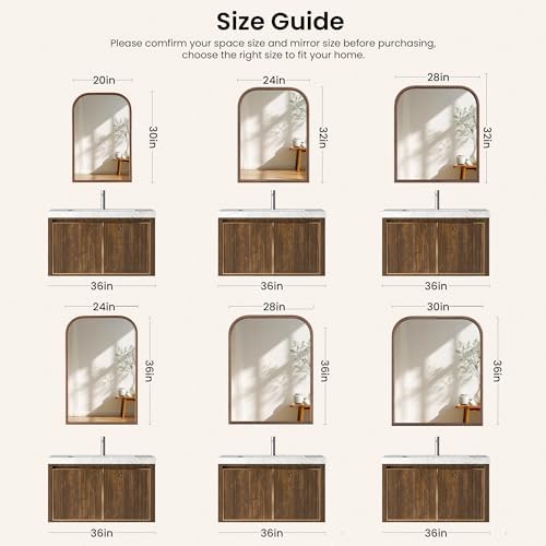 30"x36" Arch Wall Mirror for Wall, Wall Mounted Vanity Mirror for Bedroom, Wood Grain Finish Frame Mirror with Tempered Glass, Vintage Decorative for Bathroom, Entryway, Living Room, Walnut