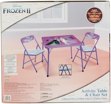 Disney Frozen Kids Folding Table & Chairs Set for Kid and Toddler 36 Months Up To 7 years, Includes: 1 Table (24"L x 24"W x 20"H), 2 Chairs (13"L x 13.5"W x 21"H) Weight Limit: 70 lb