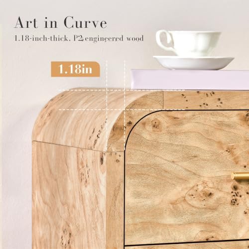 Curved 9-Drawer Dresser for Bedroom, 63" Wide Modern Chest of Drawers, Vanity Desk TV Stand for Living Room, Closet Storage Drawers Organizer Furniture, Nursery, Hallway, Light Burl