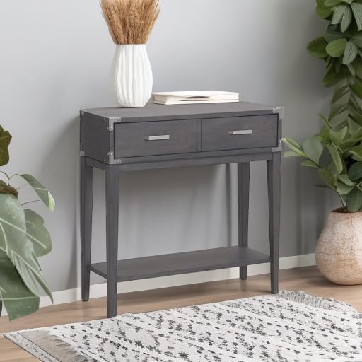 Leick Home 24032 Beckett One Drawer Hall Stand with Shelf for Living Room, Hallway, Entryway, Anthracite/Pewter