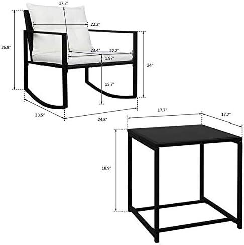 3 Pieces Patio Furniture Set, Outdoor Swivel Gliders Rocker, Glass Top Side Table and Thickened Cushions for Porch Deck Backyard (Black Vine)