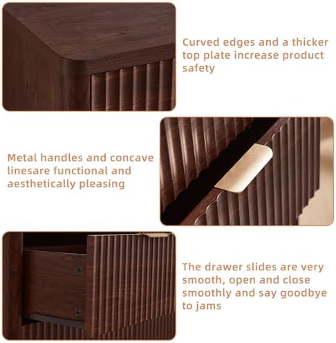 LEYAOYAO Fluted 6 Drawers Dresser for Bedroom Set of 2, 48" Wide Modern Chest of Drawers with Metal Handle, Walnut Curved Profile Farmhouse Closet Organizer Wood Dressers TV Stand for Living Room