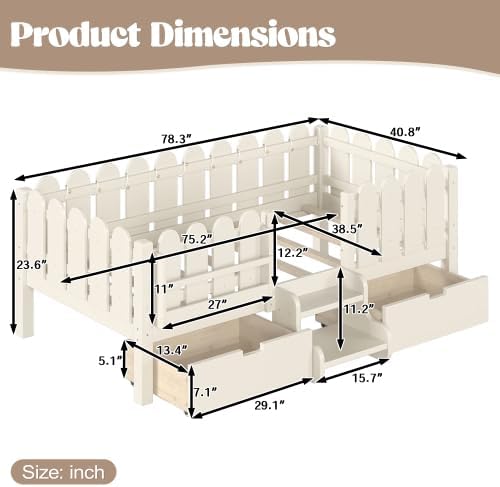 Bellemave Twin Size Platform Bed with Storage Drawers & Bookshelf for Boys Girls, Kids Twin Bed Frame with LED Lights & Stairs for Children's Room, Beige