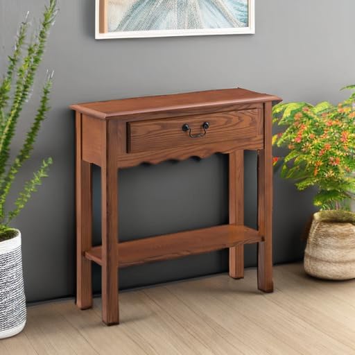 Leick Home Wave Console Table, Solid Wood, with Drawer, for Entryways, Hallways, and Living Rooms, Medium Oak, 9021-MED