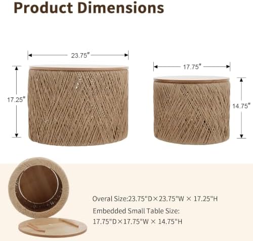 23.75" Round Wooden Nesting Coffee Table Set of 2, Natural