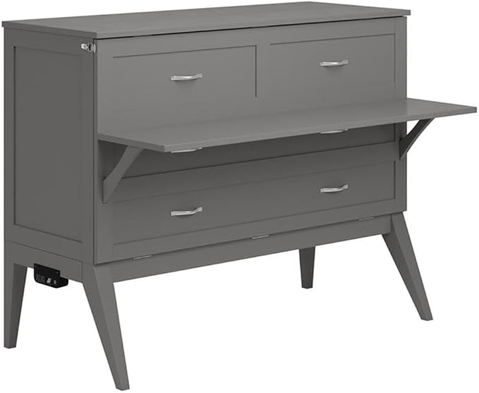 AFI, Northampton Full Size Murphy Bed Desk with Memory Foam 6" Mattress and Built-in USB Charger, Grey
