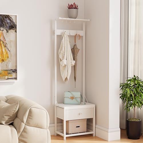 LUMTOK Hall Tree with Shoes Bench Storage,Small Coat Rack with Drawers