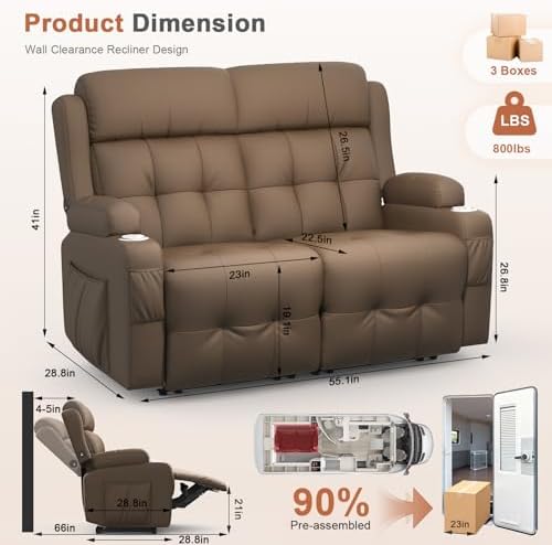 RV Loveseat Recliner Sofa, Home Theater Seating with Console & Massage