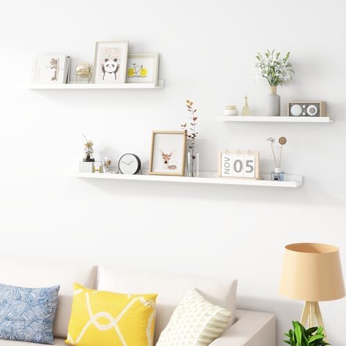 Picture Ledge Shelf, Wood Floating, Set of 2, 48 inch, White