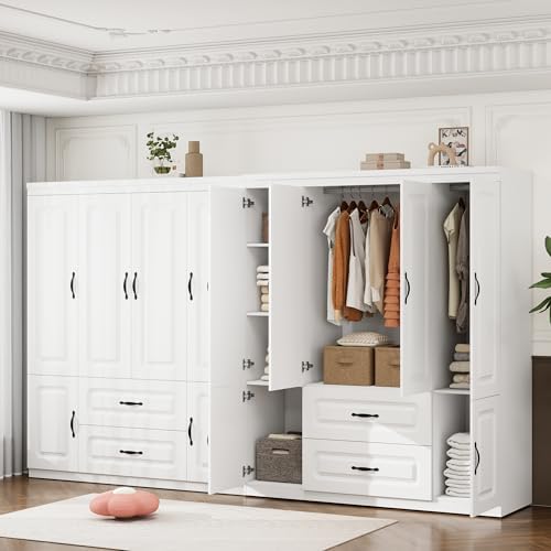 Large Capacity Wardrobe Closet with 2 Drawers White
