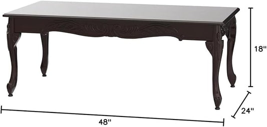 Roundhill Furniture Traditional Ornate Detailing Wood Coffee Table, Dark Cherry