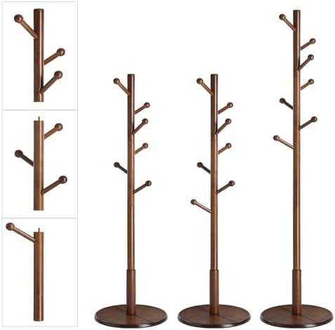VASAGLE Solid Wood Coat Rack, Free Standing, 8 Hooks, 3 Height Options